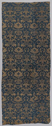 Textile with elephants, crowned double headed eagles, and flowers
