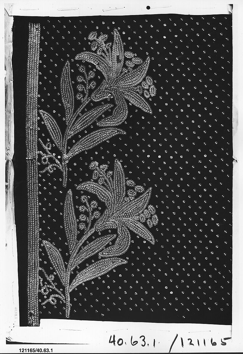 Dress border, Gold sequins on velvet, French
