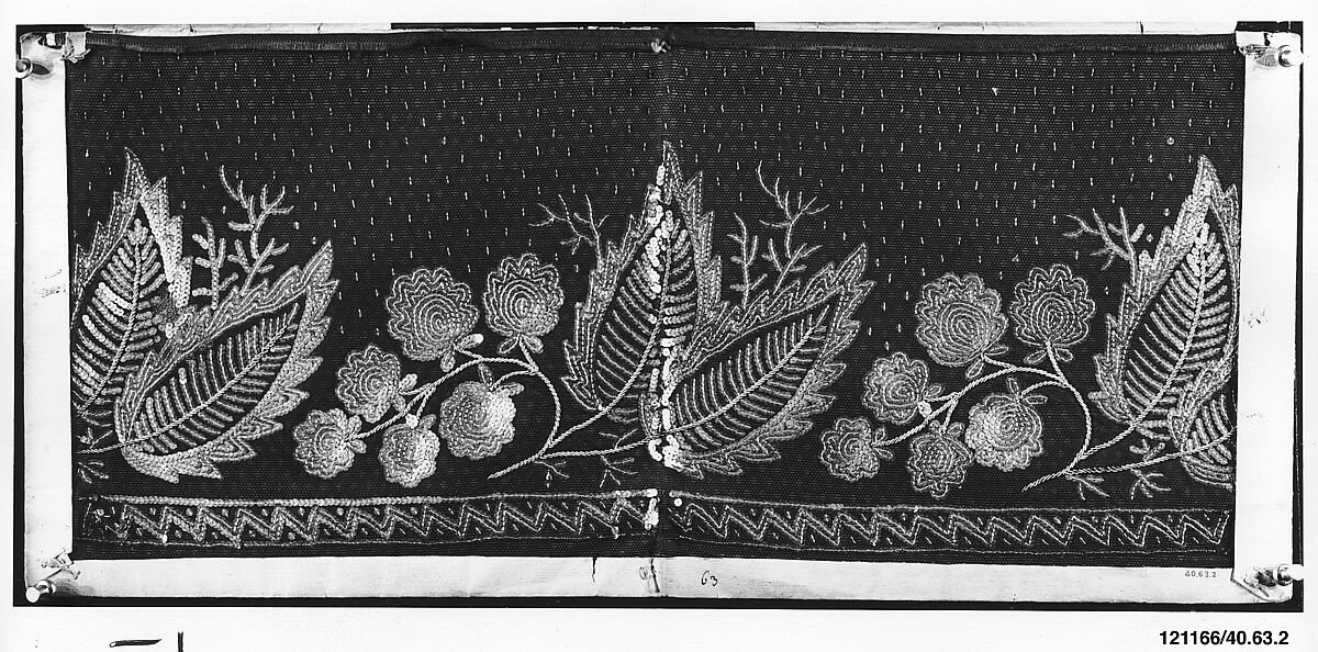 Dress border, Silver sequins on silk, French 