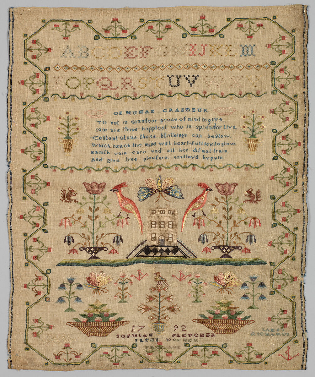 Sampler, Silk on wool, British 