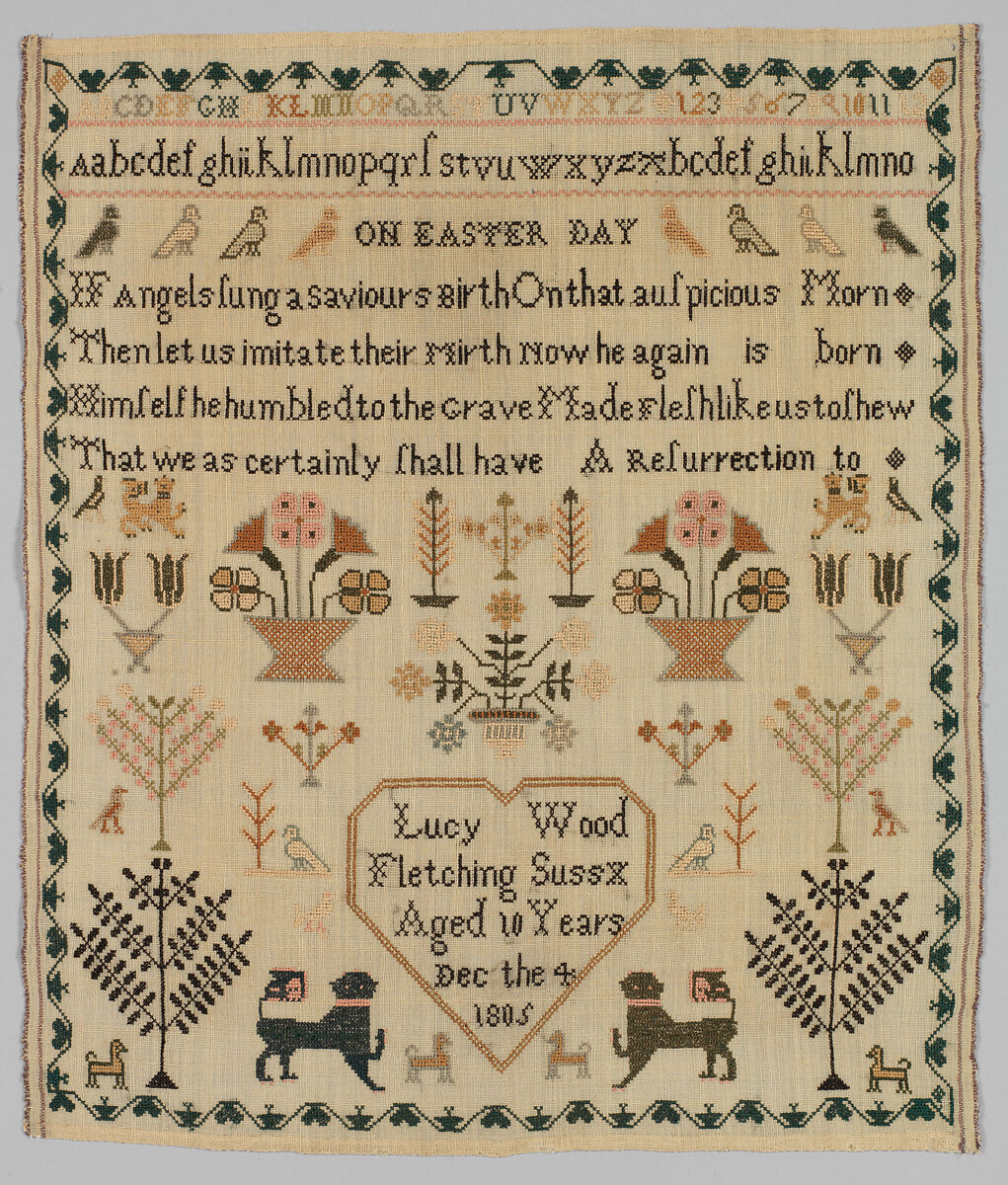 Sampler, Silk on wool canvas, British 