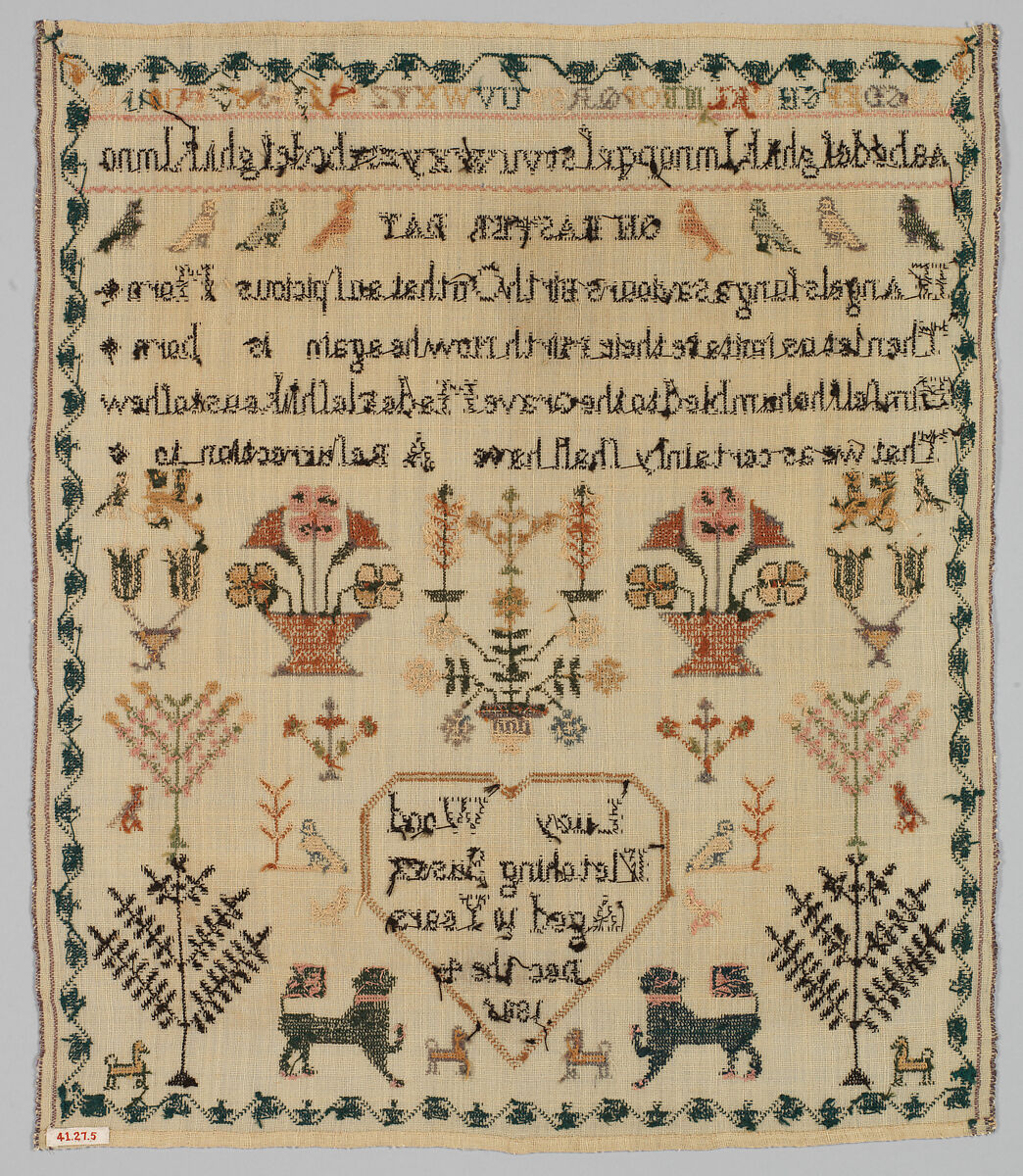 Sampler, Silk on wool canvas, British