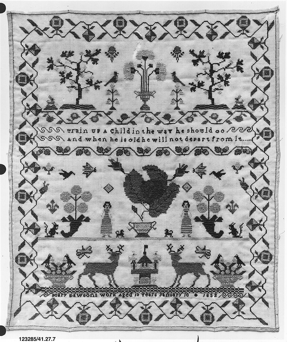 Sampler, Silk on wool canvas, British 