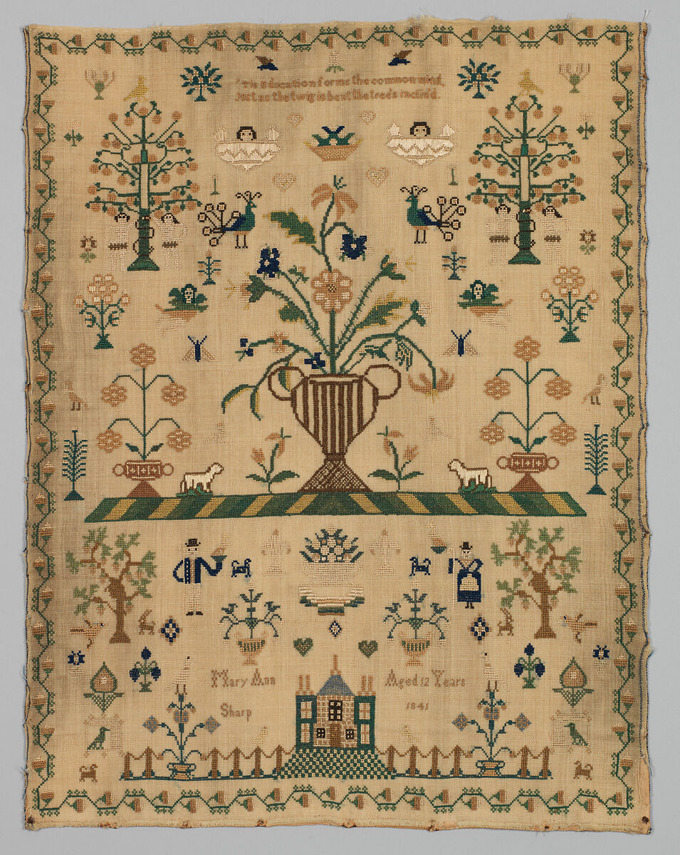 Sampler, Silk on wool canvas, British 