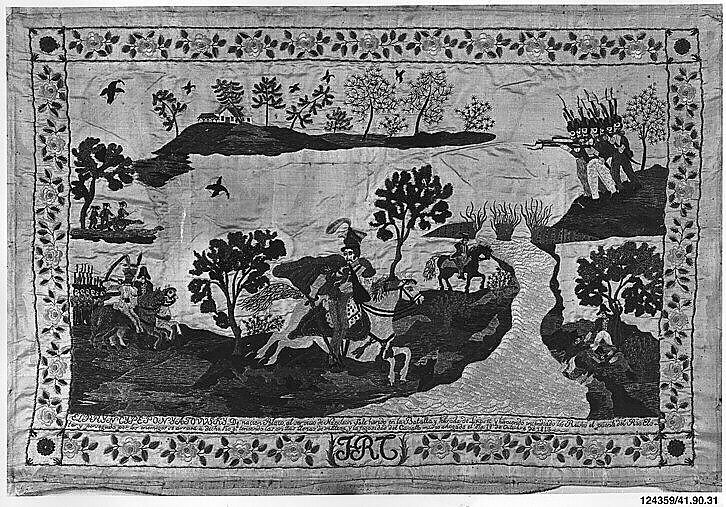 Death of Prince Joseph Poniatowski (1763–1813), Related to a painting or lithograph by Horace Vernet (French, Paris 1789–1863 Paris), Silk and metal thread on silk, Spanish