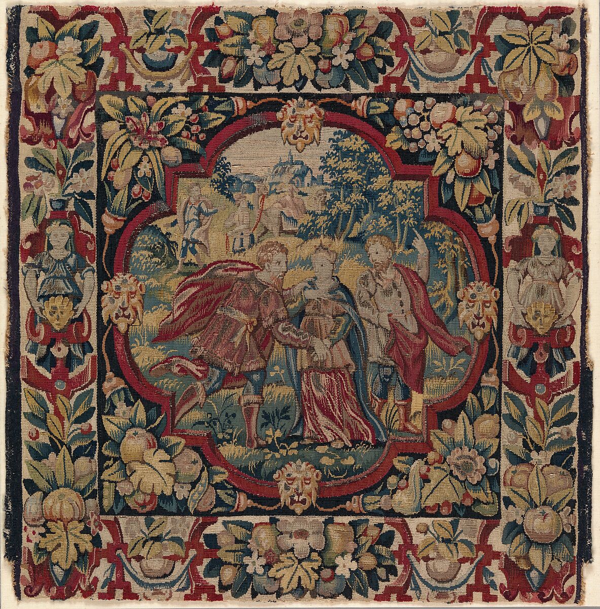 The Meeting of Isaac and Rebekah from the Story of Abraham, Wool, silk, silver-gilt thread (21 warps per inch, 9 per cm.), Flemish 