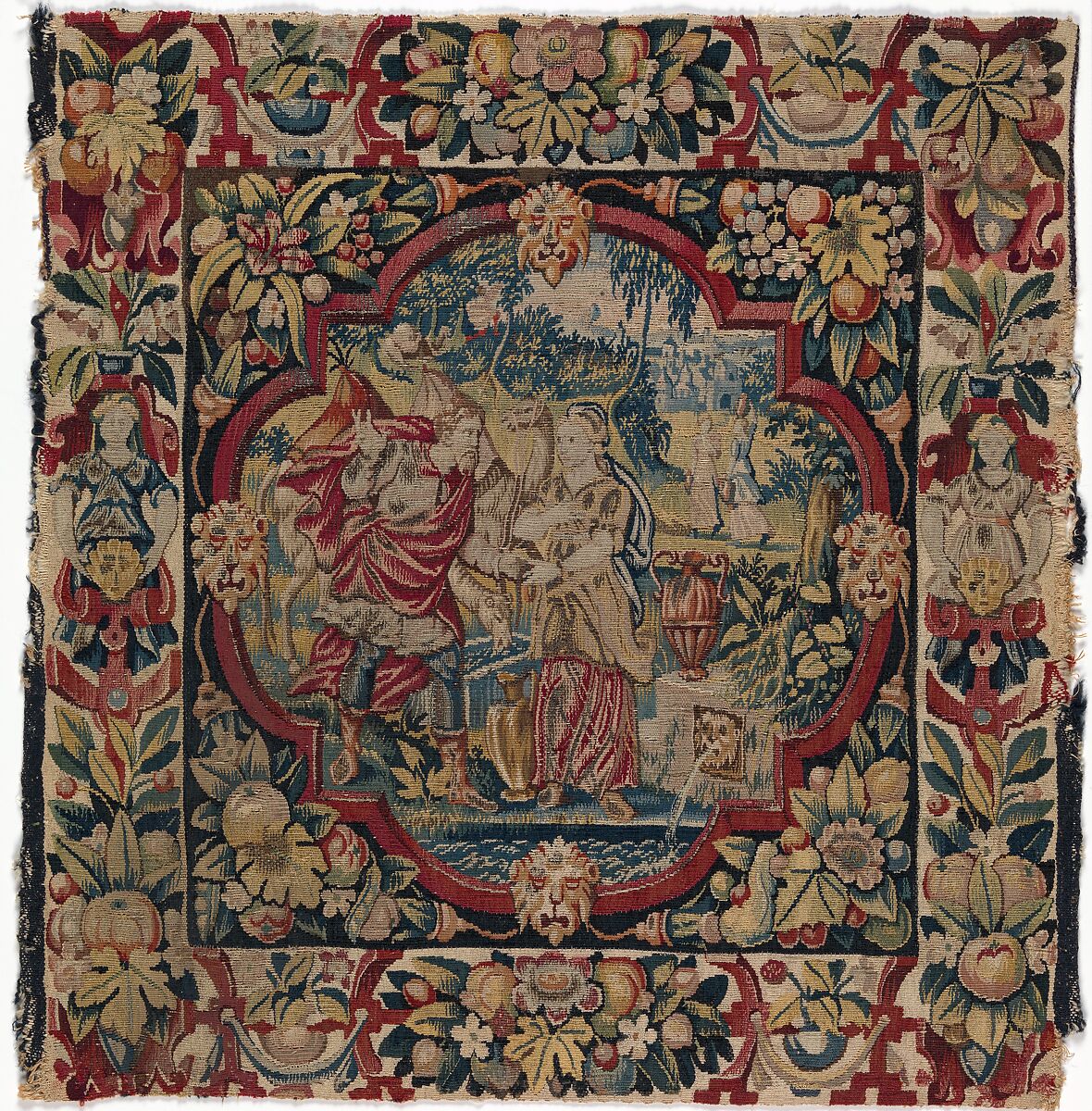 Rebekah and Eliezer at the Well from the Story of Abraham, Wool, silk, silver-gilt thread (21 warps per inch, 9 per cm.), Flemish 
