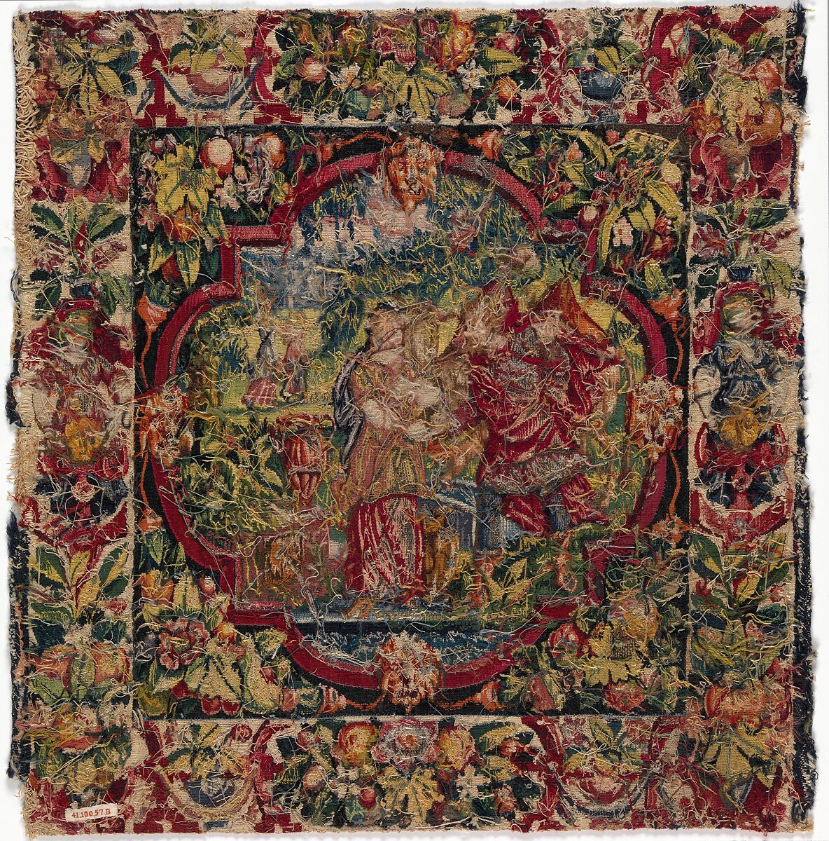 Rebekah and Eliezer at the Well from the Story of Abraham, Wool, silk, silver-gilt thread (21 warps per inch, 9 per cm.), Flemish