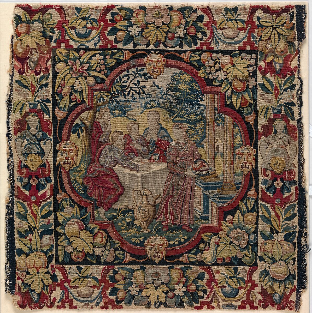 Abraham Entertaining the Angels from the Story of Abraham, Wool, silk, silver-gilt thread (21 warps per inch, 9 per cm.), Flemish 