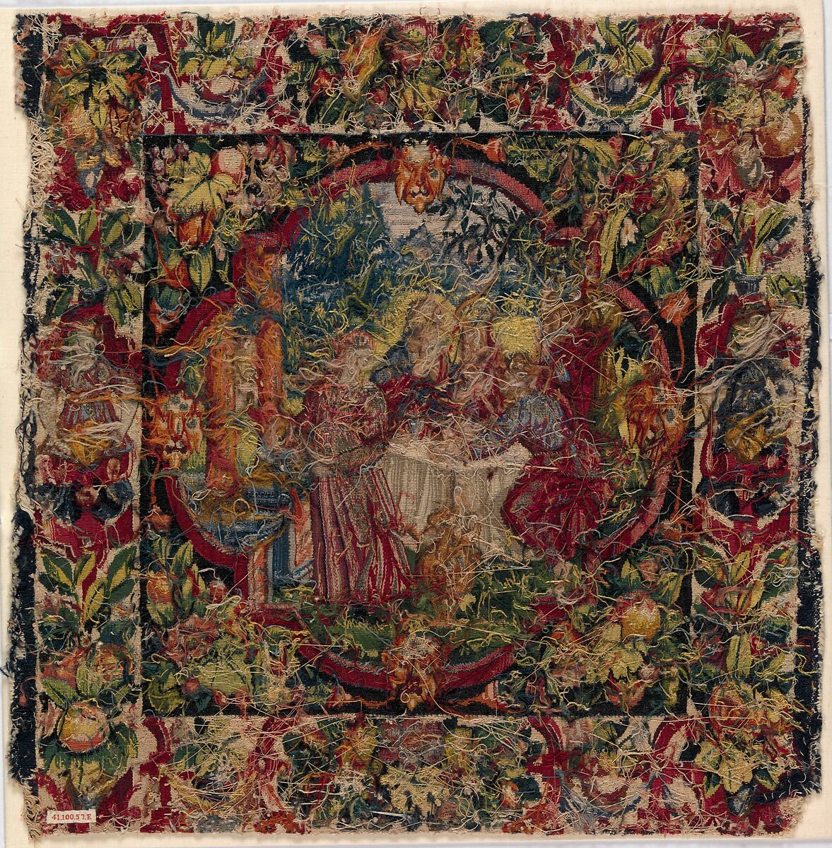 Abraham Entertaining the Angels from the Story of Abraham, Wool, silk, silver-gilt thread (21 warps per inch, 9 per cm.), Flemish