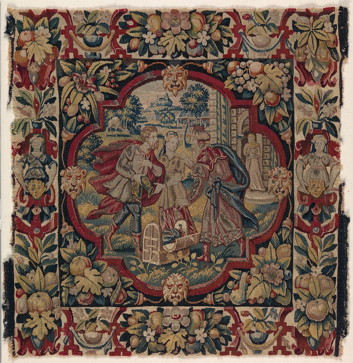 Rebekah, Laban, and Eliezer from the Story of Abraham, Wool, silk, silver-gilt thread (21 warps per inch, 9 per cm.), Flemish 