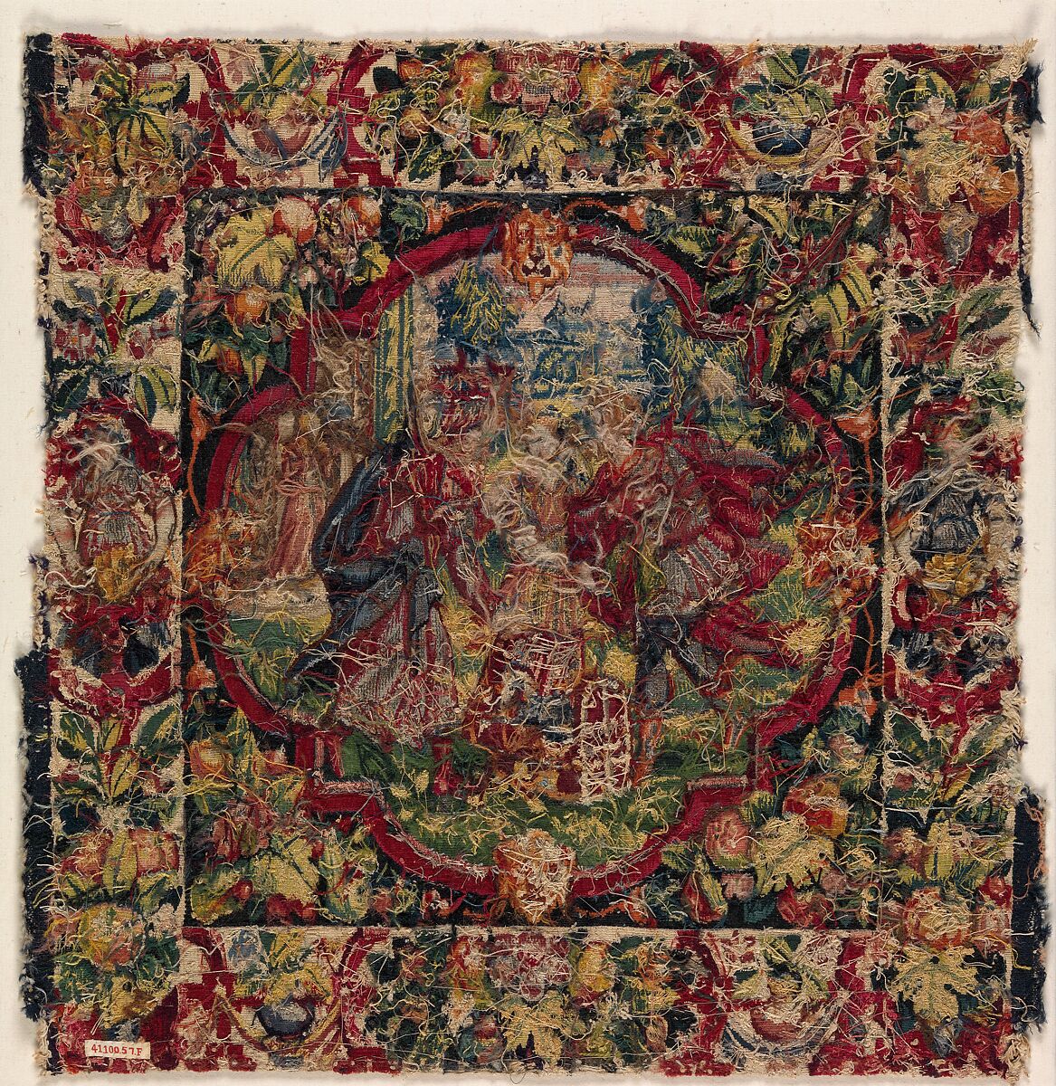 Rebekah, Laban, and Eliezer from the Story of Abraham, Wool, silk, silver-gilt thread (21 warps per inch, 9 per cm.), Flemish