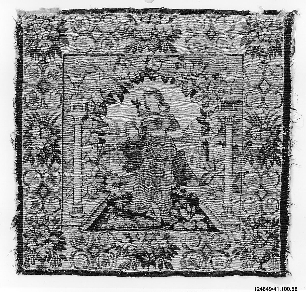 Faith, probably from a set of the Virtues, Wool, silk, silver and silver-gilt thread (21 warps per inch, 9 per cm.), Flemish 