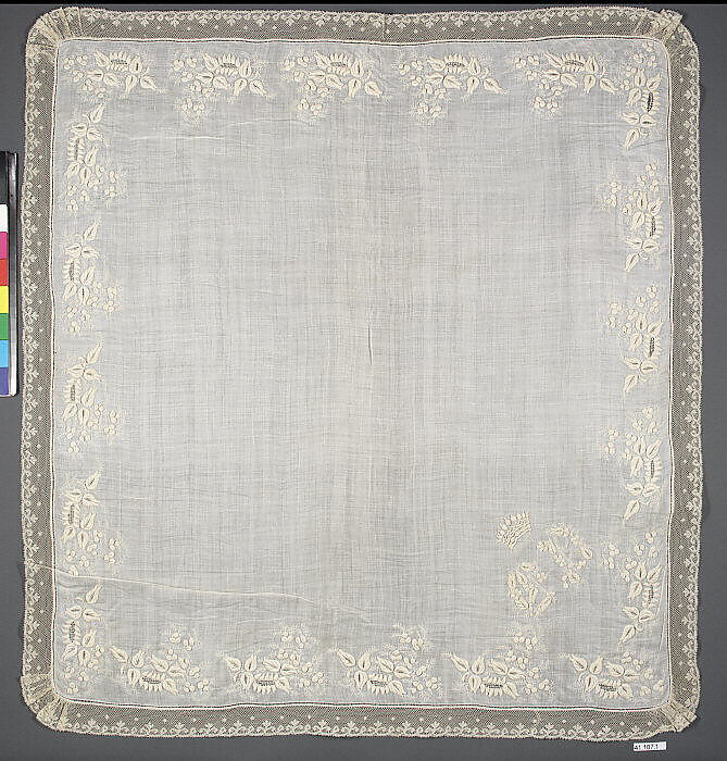 Handkerchief, Linen on muslin, French 