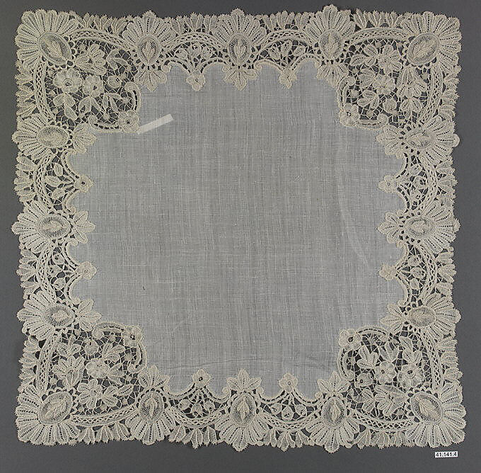Handkerchief, Bobbin lace, Duchesse lace, linen, Belgian 