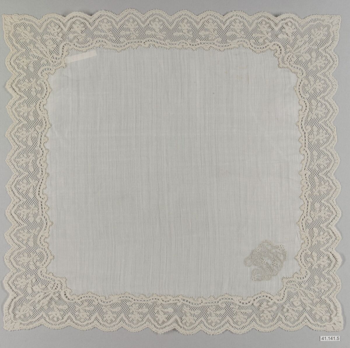 Handkerchief, Bobbin lace, Valenciennes, linen, French
