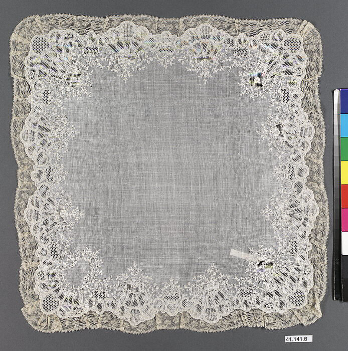 Handkerchief, Linen, bobbin lace, French 