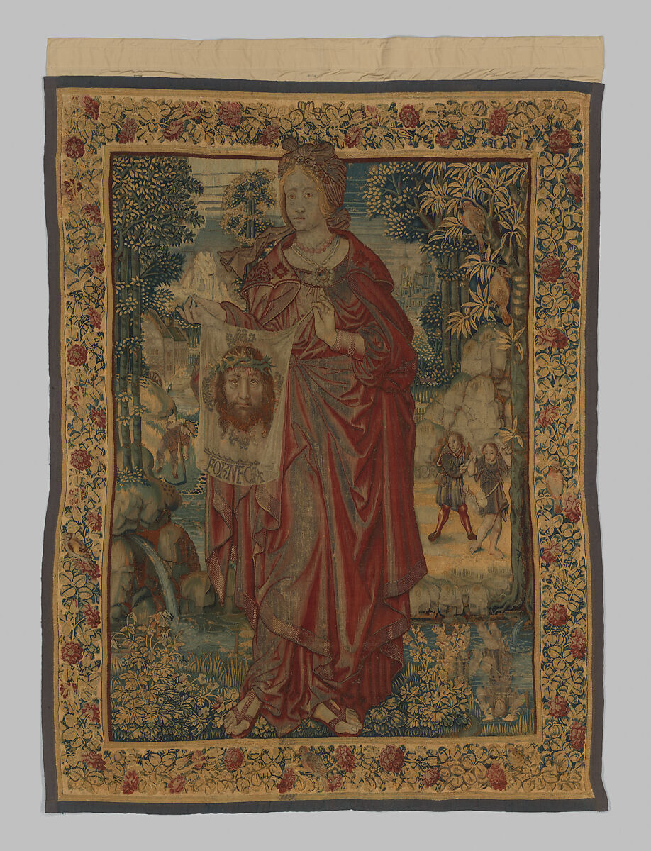 Saint Veronica, Possibly after a design by Bernard van Orley (Netherlandish, Brussels ca. 1492–1541/42 Brussels), Wool, silk, gilded silver metal-wrapped threads (18-21 warps per inch, 7-8 per cm.), Netherlandish, probably Brussels 