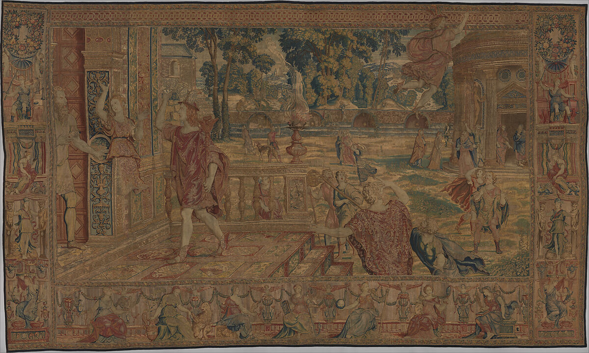 Mercury Changes Aglauros to Stone, from the Story of Mercury and Herse, Design attributed to Giovanni Battista Lodi da Cremona (Italian, active 1540–52), Wool, silk and precious metal-wrapped threads (20-22 warps per inch, 8-9 warps per cm.), Netherlandish, Brussels 