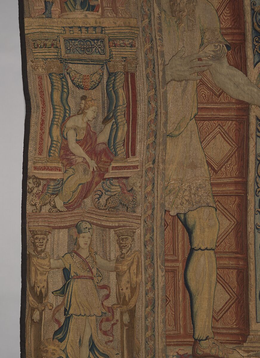 Mercury Changes Aglauros to Stone, from the Story of Mercury and Herse, Design attributed to Giovanni Battista Lodi da Cremona (Italian, active 1540–52), Wool, silk and precious metal-wrapped threads (20-22 warps per inch, 8-9 warps per cm.), Netherlandish, Brussels