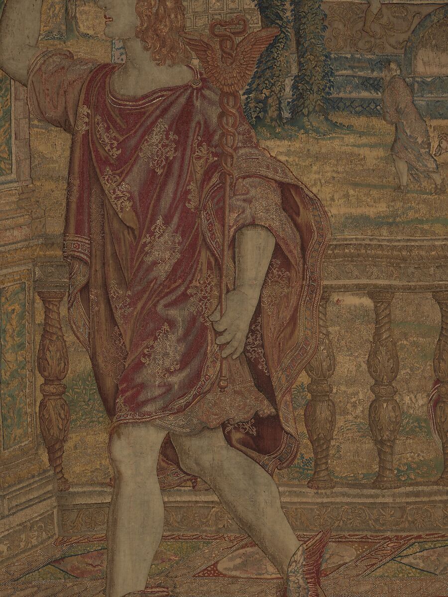 Mercury Changes Aglauros to Stone, from the Story of Mercury and Herse, Design attributed to Giovanni Battista Lodi da Cremona (Italian, active 1540–52), Wool, silk and precious metal-wrapped threads (20-22 warps per inch, 8-9 warps per cm.), Netherlandish, Brussels