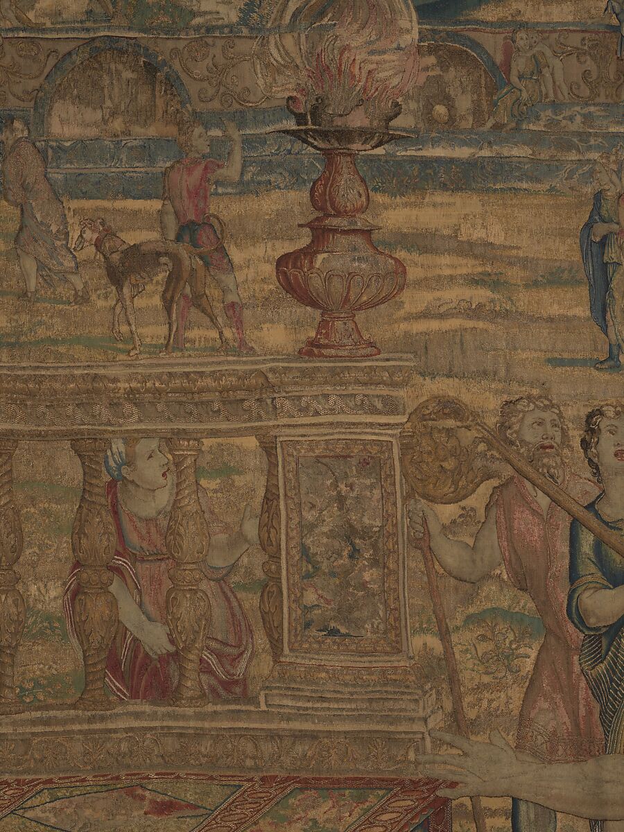 Mercury Changes Aglauros to Stone, from the Story of Mercury and Herse, Design attributed to Giovanni Battista Lodi da Cremona (Italian, active 1540–52), Wool, silk and precious metal-wrapped threads (20-22 warps per inch, 8-9 warps per cm.), Netherlandish, Brussels