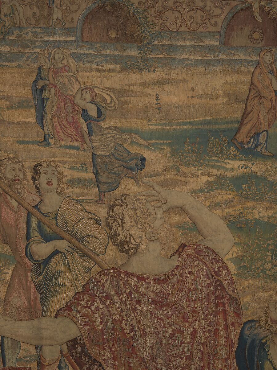 Mercury Changes Aglauros to Stone, from the Story of Mercury and Herse, Design attributed to Giovanni Battista Lodi da Cremona (Italian, active 1540–52), Wool, silk and precious metal-wrapped threads (20-22 warps per inch, 8-9 warps per cm.), Netherlandish, Brussels