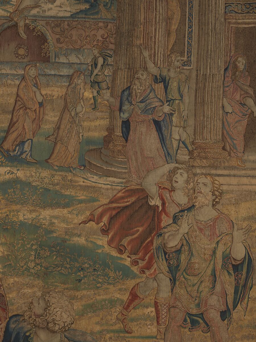 Mercury Changes Aglauros to Stone, from the Story of Mercury and Herse, Design attributed to Giovanni Battista Lodi da Cremona (Italian, active 1540–52), Wool, silk and precious metal-wrapped threads (20-22 warps per inch, 8-9 warps per cm.), Netherlandish, Brussels