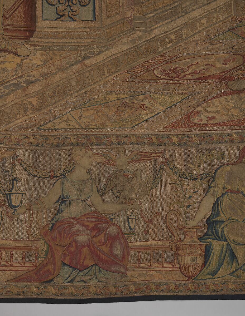 Mercury Changes Aglauros to Stone, from the Story of Mercury and Herse, Design attributed to Giovanni Battista Lodi da Cremona (Italian, active 1540–52), Wool, silk and precious metal-wrapped threads (20-22 warps per inch, 8-9 warps per cm.), Netherlandish, Brussels
