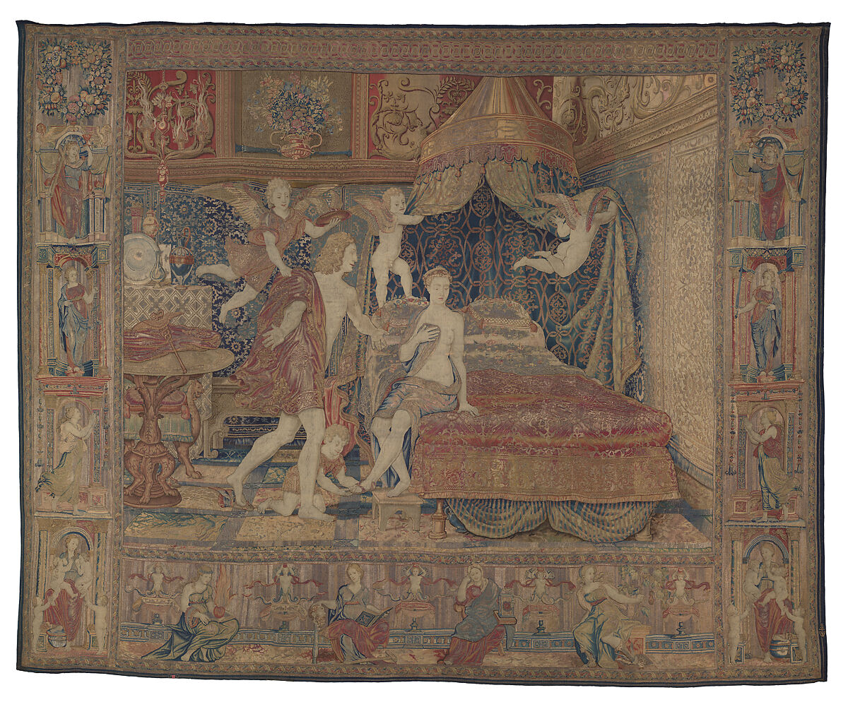 Aglauros’s Vision of the Bridal Chamber of Herse, from the Story of Mercury and Herse, Design attributed to Giovanni Battista Lodi da Cremona (Italian, active 1540–52), Wool, silk and precious metal-wrapped threads (20-22 warps per inch, 8-9 warps per cm.), Netherlandish, Brussels 
