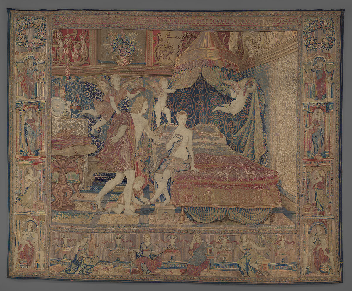 Aglauros’s Vision of the Bridal Chamber of Herse, from the Story of Mercury and Herse, Design attributed to Giovanni Battista Lodi da Cremona (Italian, active 1540–52), Wool, silk and precious metal-wrapped threads (20-22 warps per inch, 8-9 warps per cm.), Netherlandish, Brussels