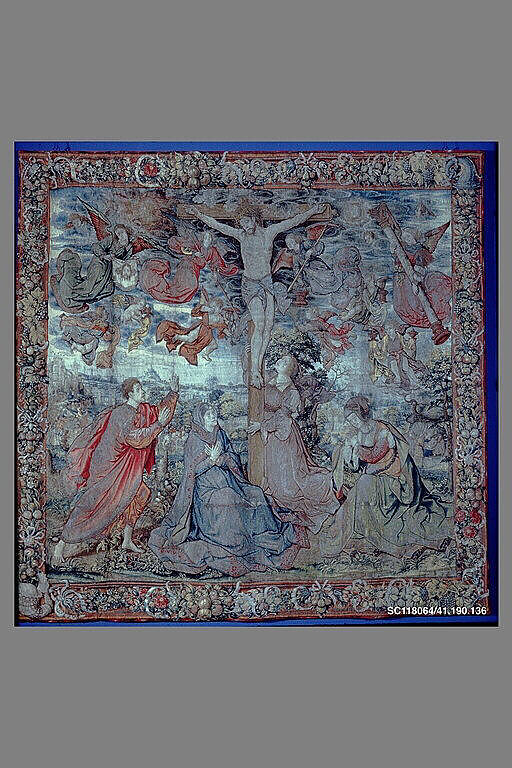 The Crucifixion, Design attributed to Bernard van Orley (Netherlandish, Brussels ca. 1492–1541/42 Brussels), Wool, silk, silver thread, silver-gilt thread (20-21 warps per inch, 7-8 per cm.), Netherlandish, Brussels 