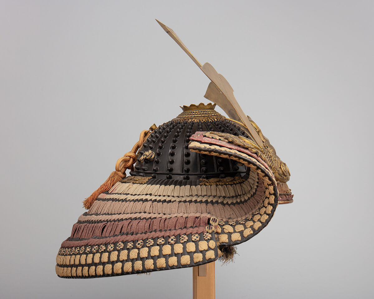 Helmet (<i>Hoshi Kabuto</i>) and Mask with Gorget, Iron, lacquer, gilt copper, leather, silk, Japanese