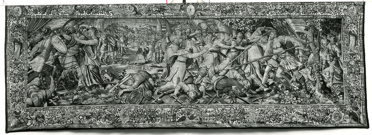 The Sabine Women Stopping the Battle between the Romans and the Sabines from the Story of the Romans and the Sabines, Nicolas van Orley (active 1570–1585), Wool, silk (19-21 warps per inch, 7-9 per cm.), Flemish, Brussels or Antwerp