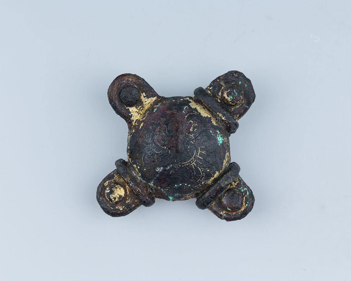 Harness Ornament (Uzu), Iron, gold, bronze, Japanese 