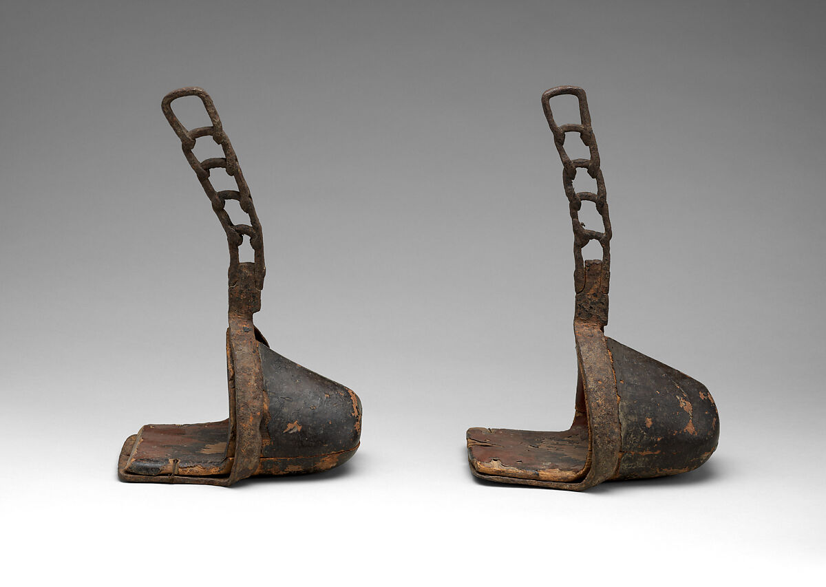 Pair of Stirrups (<i>Tsubo Abumi</i>), Iron, wood, lacquer, Japanese