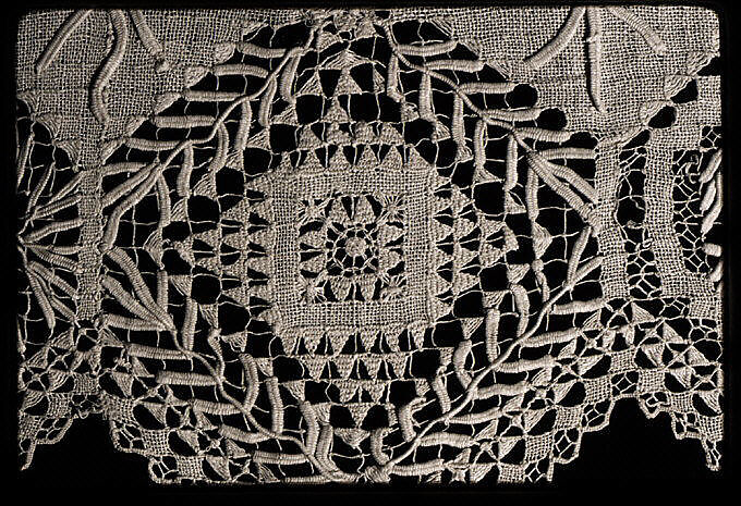 Border, Embroidered net, punto à tela, punto à rammendo,, Italian, Genoa