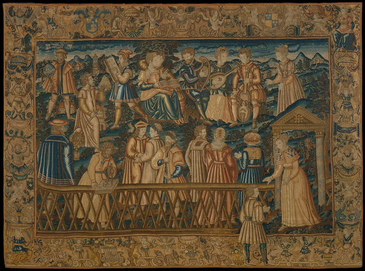 The Garden of False Learning from The Table of Cebes, Based on a woodcut by David Kandel (German, ca. 1520–ca. 1596), Wool and silk on canvas (cross stitch, 48-56 per sq. in., 9 per sq. cm; tent stitch, 156-190 per sq. in., 30-36 per sq. cm.), French 