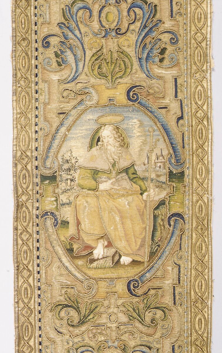 Saints Paul, James the Greater, and Bartholomew, Silk and metal thread on canvas, French