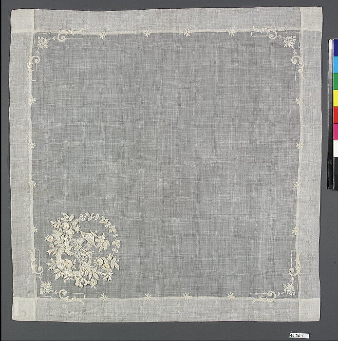 Handkerchief, Linen on linen, French 