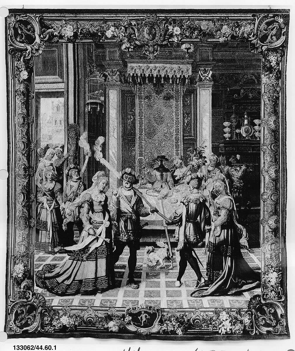 January from a set of The Months of Lucas, Master of the Months of Lucas (Netherlandish, active about 1535), Wool, silk (20-21 warps per inch, 8-9 per cm.), French, Paris