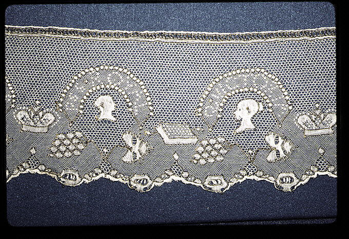 Border, Bobbin lace, Point de Paris, Point d'Esprit, British, Buckinghamshire 