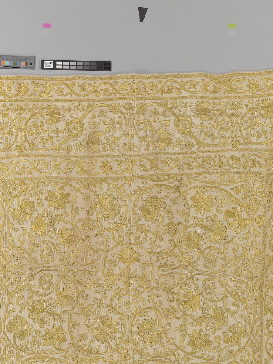 Table cover, Linen embroidered with silk, Spanish or Portuguese