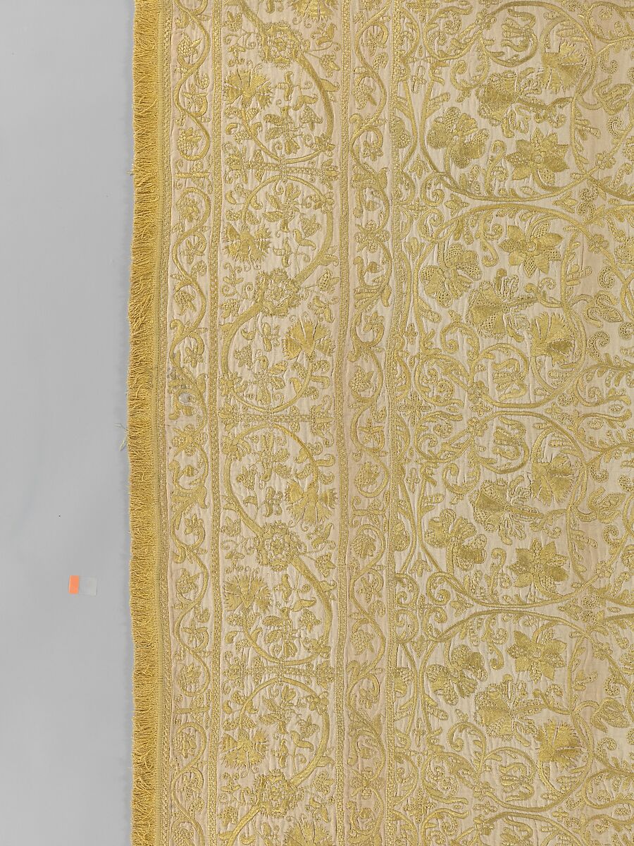 Table cover, Linen embroidered with silk, Spanish or Portuguese