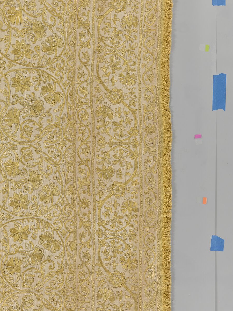 Table cover, Linen embroidered with silk, Spanish or Portuguese