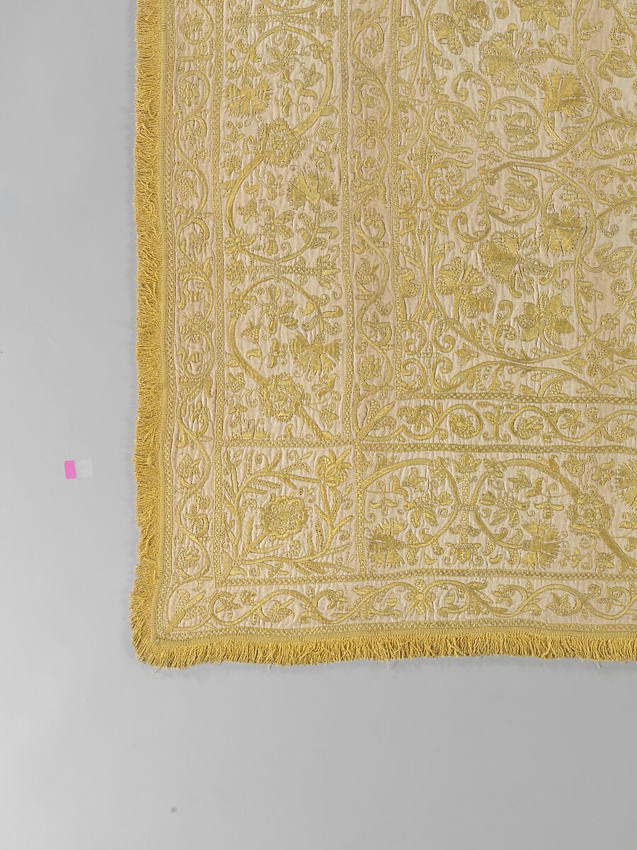 Table cover, Linen embroidered with silk, Spanish or Portuguese