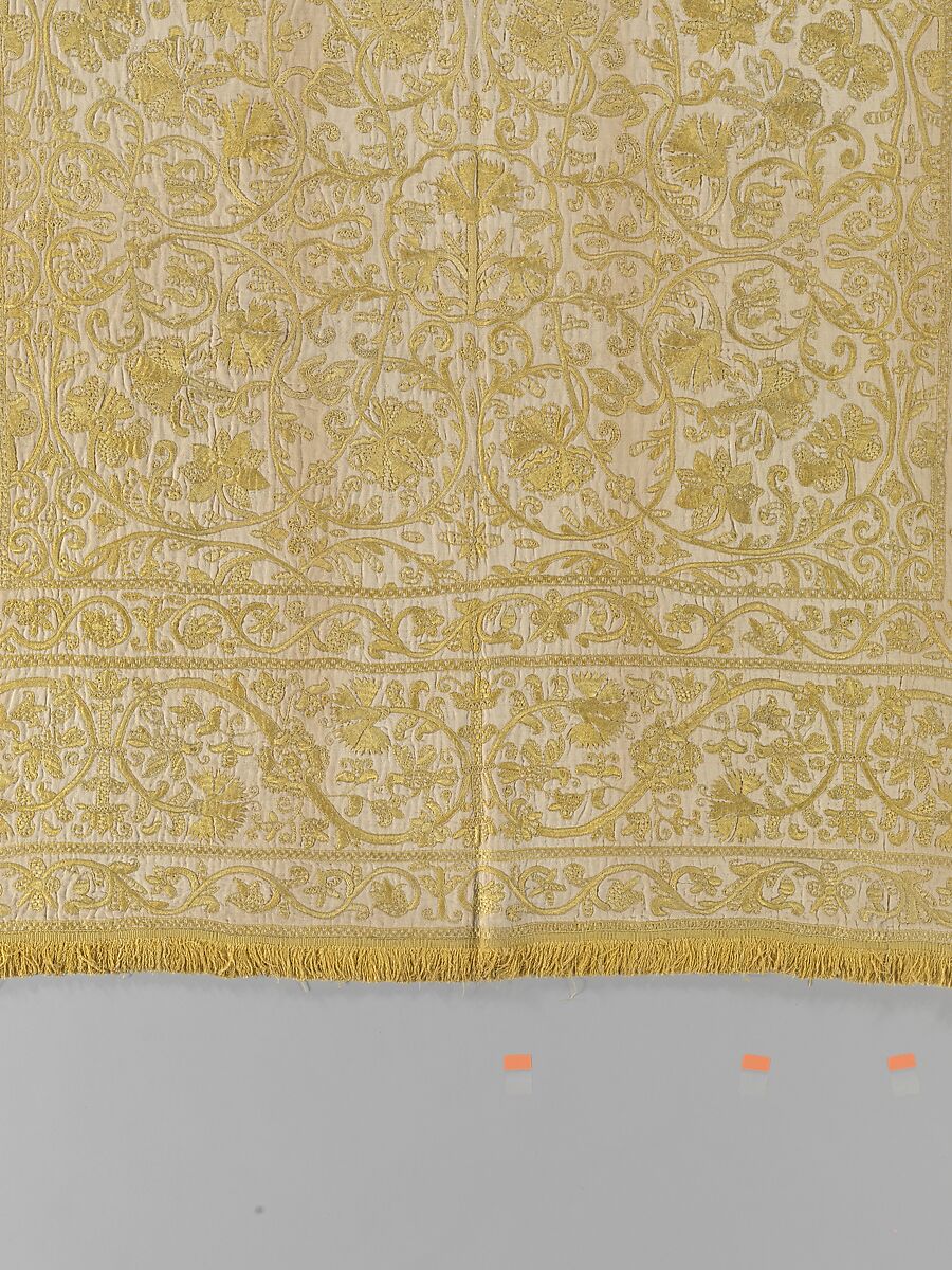 Table cover, Linen embroidered with silk, Spanish or Portuguese