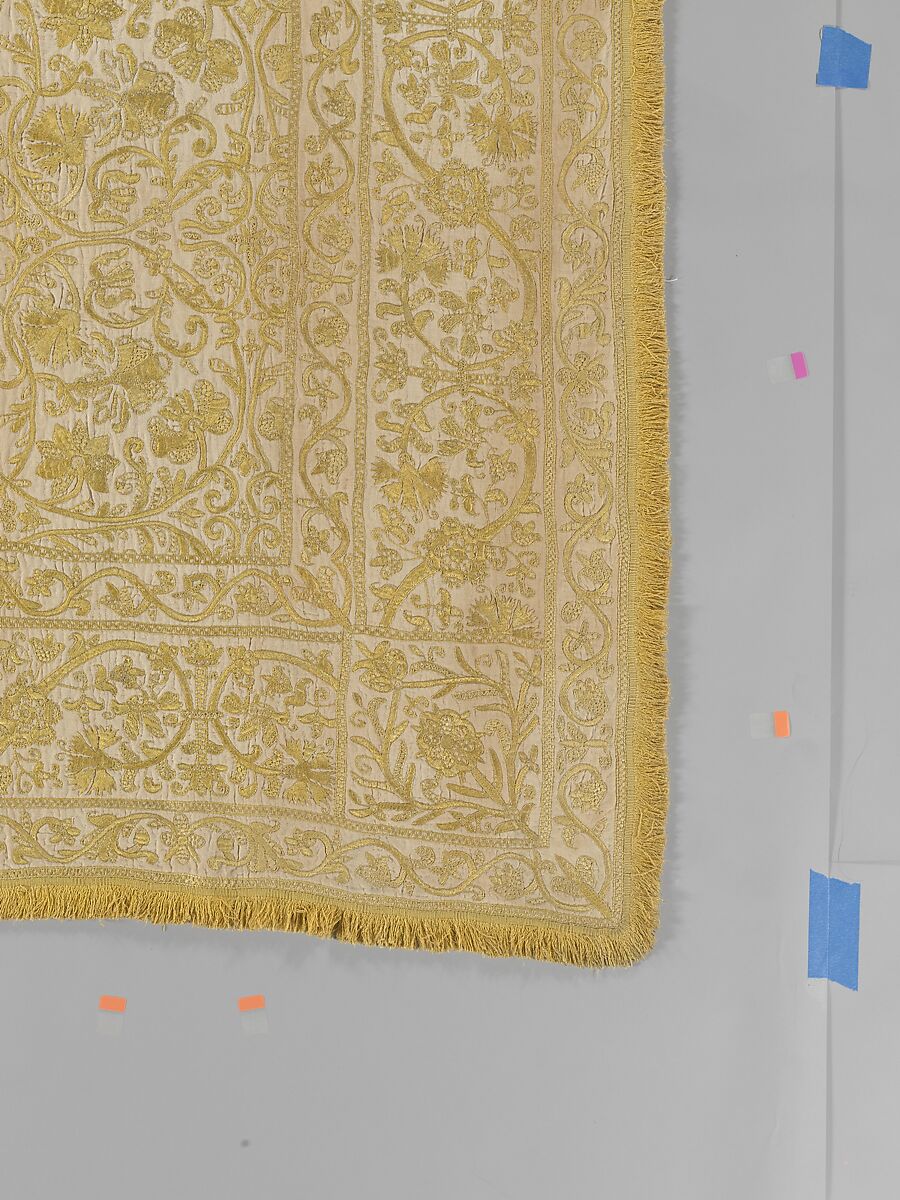 Table cover, Linen embroidered with silk, Spanish or Portuguese