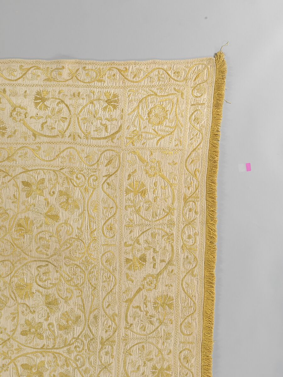 Table cover, Linen embroidered with silk, Spanish or Portuguese