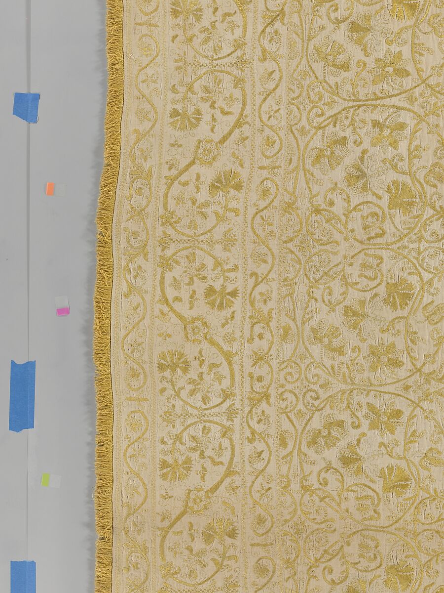 Table cover, Linen embroidered with silk, Spanish or Portuguese